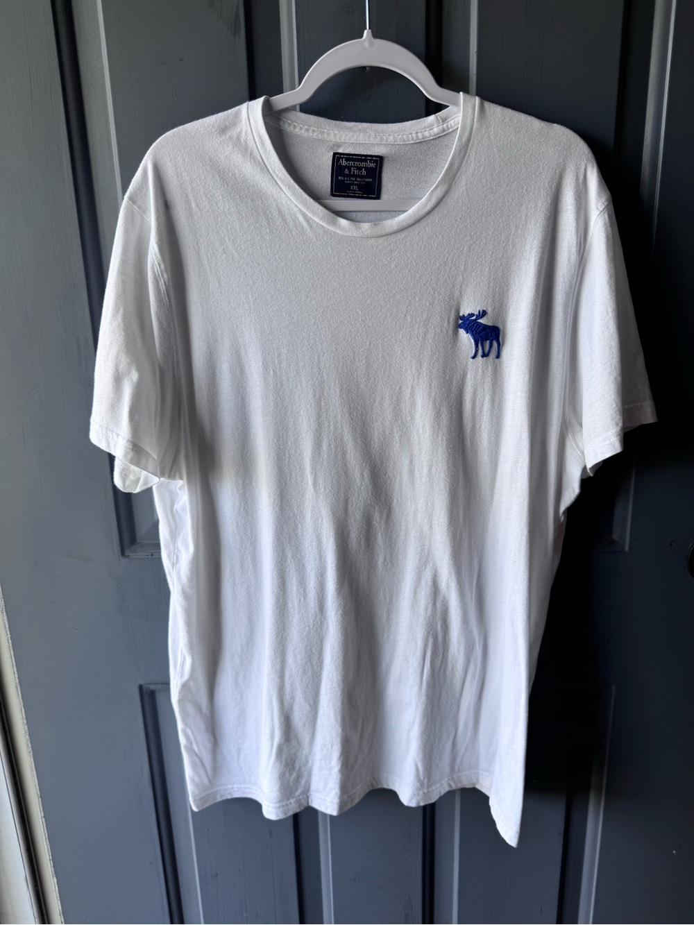 Abercrombie & Fitch White Short-Sleeve Crewneck Tee with Blue Moose Logo